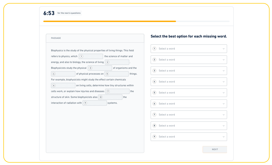 رابط کاربری سوال Complete the Sentences در آزمون دولینگو