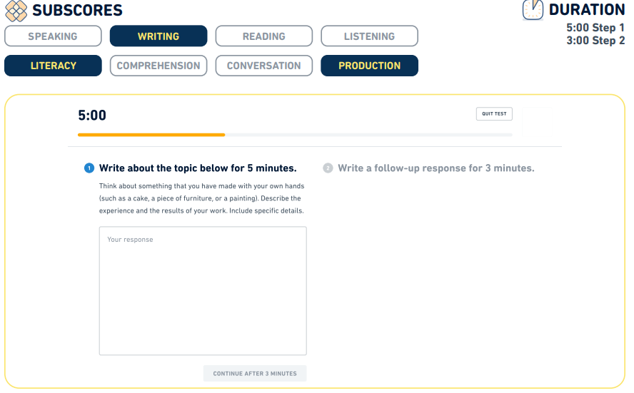 رابط کاربری سوال Interactive Writing در آزمون دولینگو – نگارش دو مرحله‌ای درباره یک موضوع مشخص