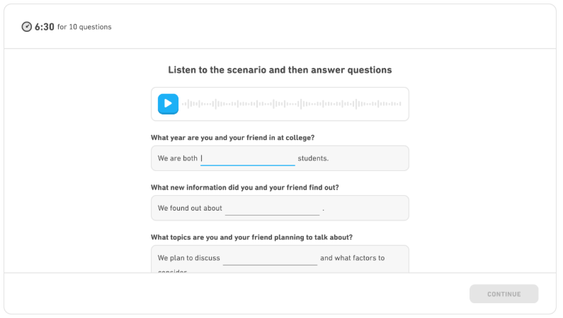 رابط کاربری سوال Listen and Complete در آزمون دولینگو
