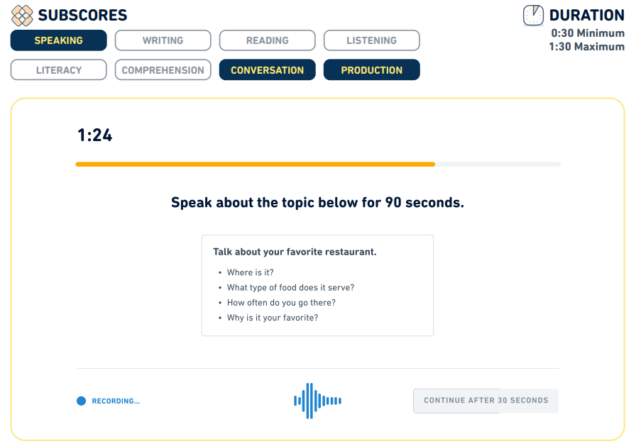 رابط کاربری سوال Read Then Speak در آزمون دولینگو