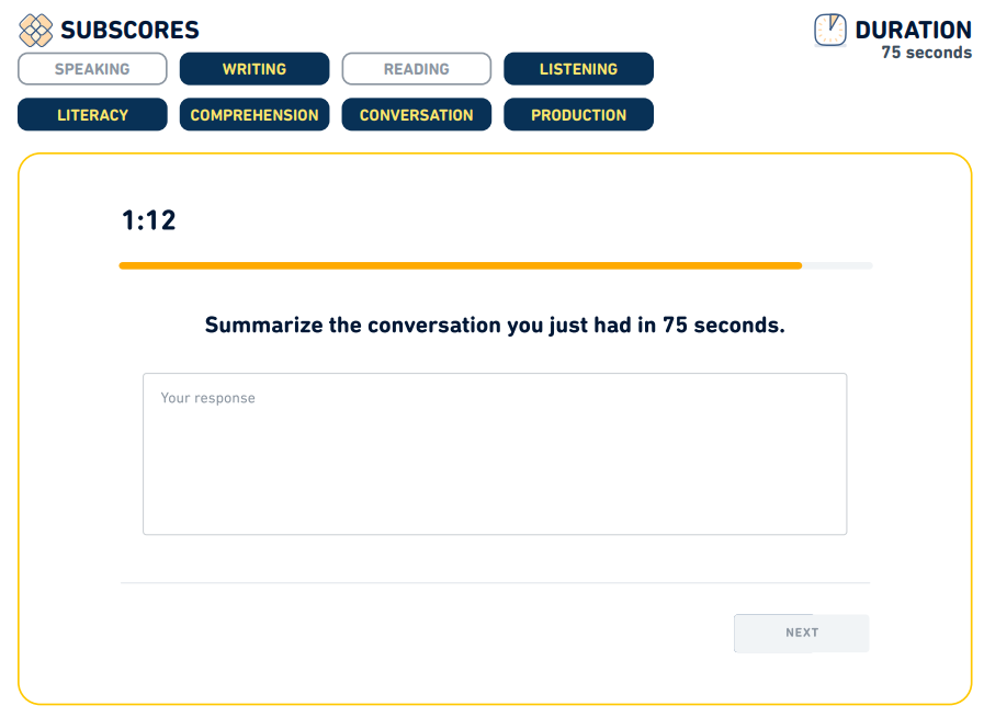 رابط کاربری سوال Summarize the Conversation در آزمون زبان دولینگو